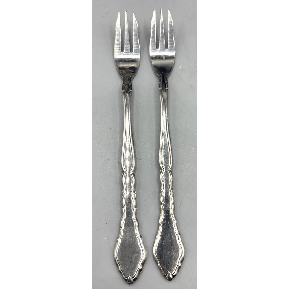 Vtg Set of 2 Stainless Steel Japan Appetizer Dessert Forks Elegant Ornate Handle